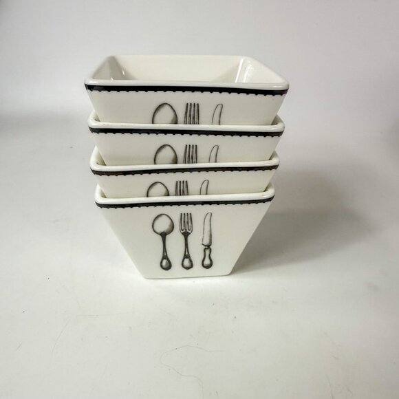 Ciroa Simple Serve Flatware Square White Black Ceramic Bowls Set Of 4 - Picture 1 of 7